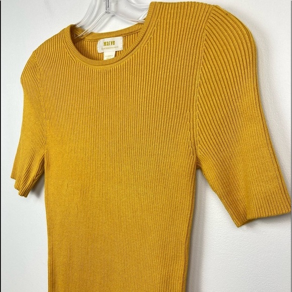 Anthropologie MAEVE Josefa Ribbed Short Sleeve Tee in Mustard Yellow - Picture 5 of 12